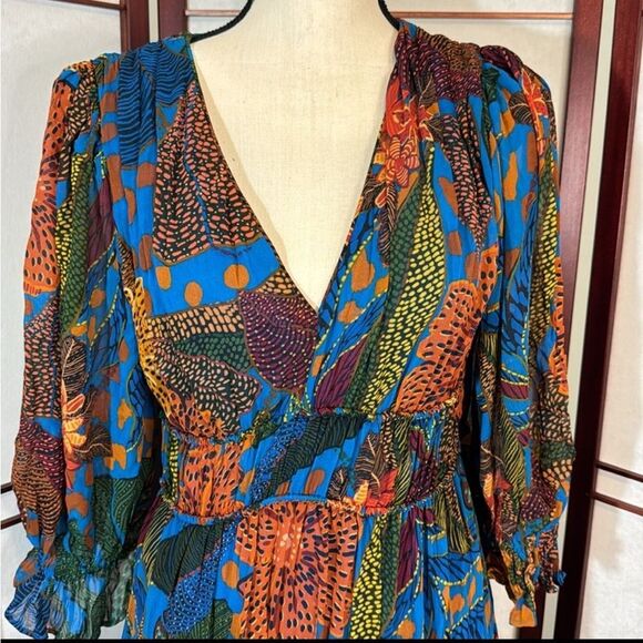 FARM Rio Green and Orange Wrap Dress with V-Neck - Picture 7 of 12